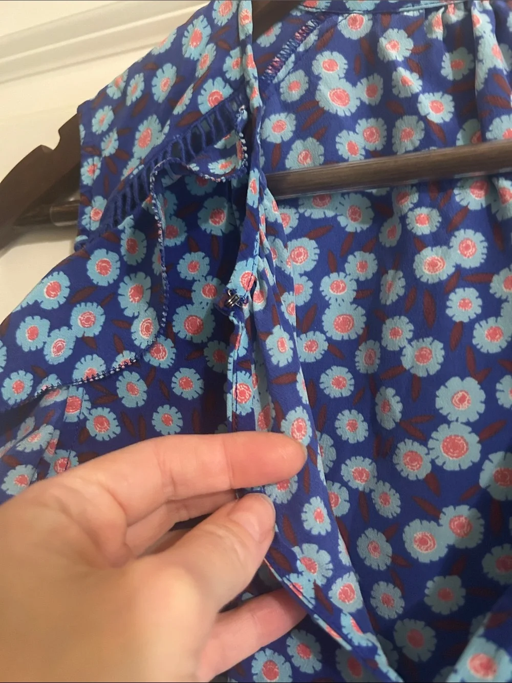 Kate Spade Blue Floral Cold-Shoulder Women's Top 100% silk